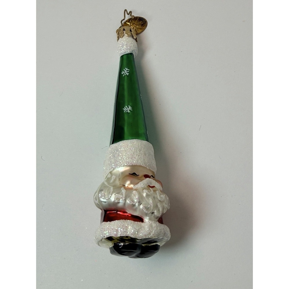 Christopher Radko Pint Size Santa Green Hat Christmas Glass Ornament 0105850 #2